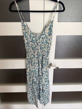 iris Teal Blue Daisy Print Midi Dress